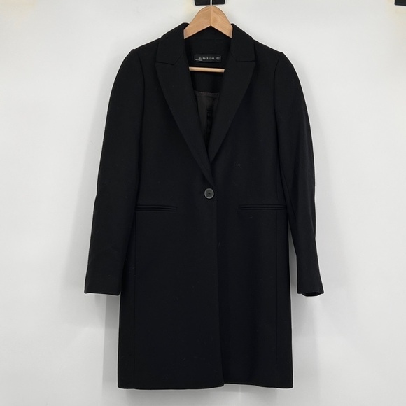 Zara Black Overcoat mid Length XS Black Winter Jacket size XS